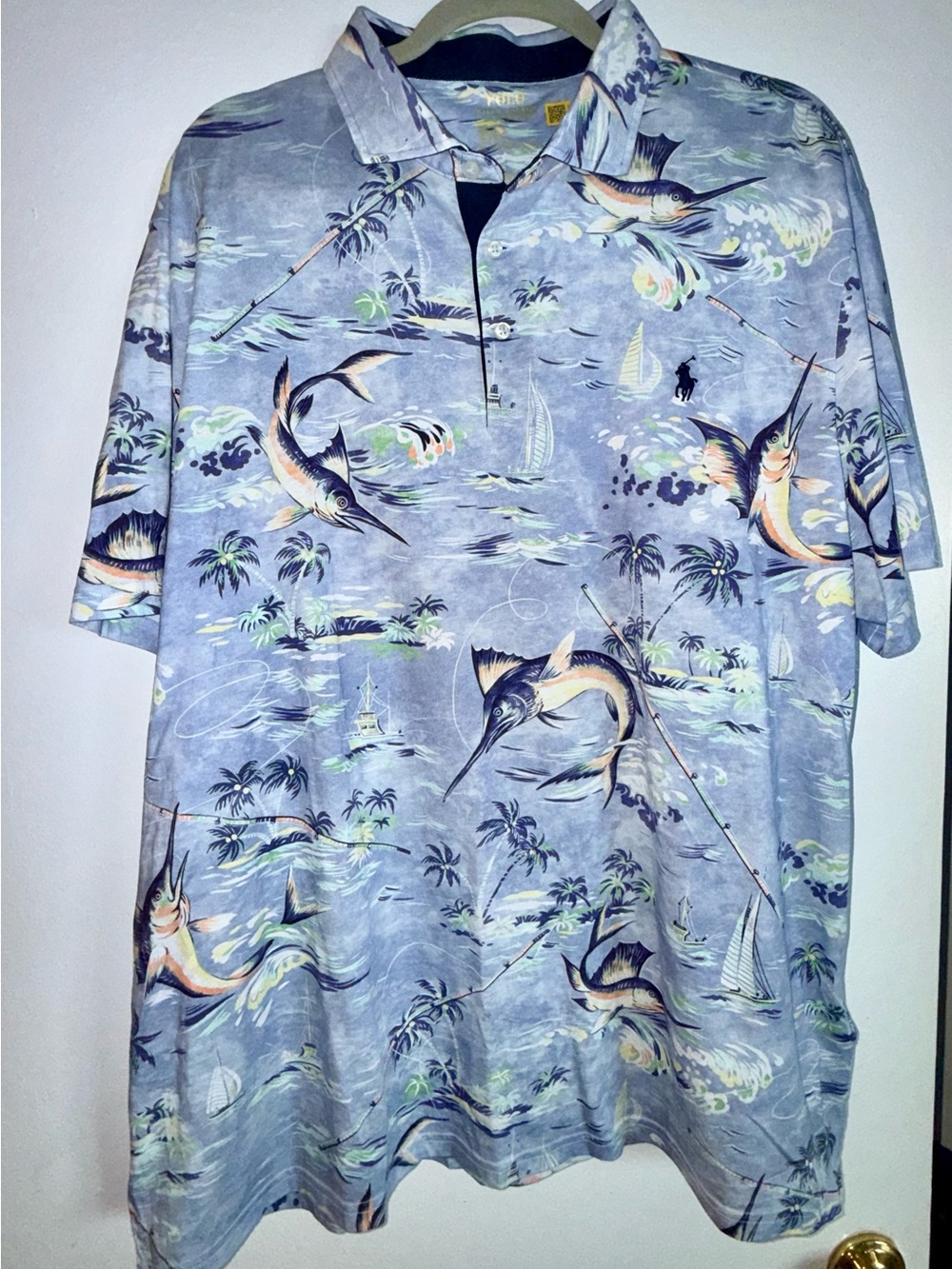 Polo by Ralph Lauren Light Blue Tropical Marlin Print Polo Shirt